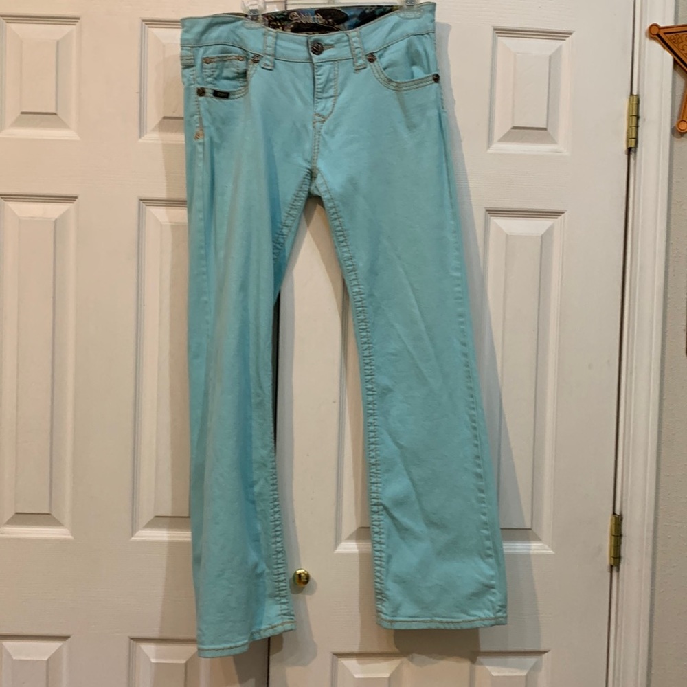 Adiktd seafoam green jeans. Size 10, 33” inseam. Boot cut